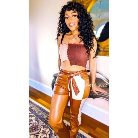 Callie Lives Contrast: Rehab Lab Vegan Slacks Colorblock Leather Pants Small - Picture 3 of 16